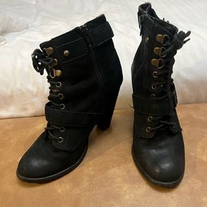 Seychelles Black Suede Lace-Up Buckle Bootie